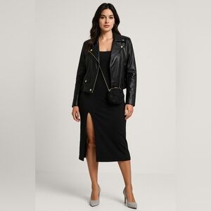 Express Body Contour black fitted midi dress with slit. Sz XL. NWT